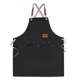 Chef Apron-Cross Back Apron for Men Women with Adjustable Straps and Large Pockets,Canvas,M-XXL,Black