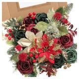 Serra Flora Artificial Christmas Flowers Greenery Combo Box Set Faux Flowers Bulk Flower Leaf with Stems for DIY Tree Ornaments Xmas Wreath Floral Arrangements Centerpieces