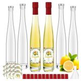 Maxcheck 6 Set 12 oz Lemoncello Glass Wine Bottles Set with Labels Stickers Airtight 375ml Empty Clear Liquor Bottles with Lid for Homemade Extracting Liqueur Suitable for Gift Giving(Lemon)