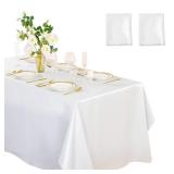 Horbaunal 2 Pack White Satin Tablecloth 60 x 102 Inches Rectangle Satin Table Cover Bright Silk Table Cloth Smooth Table Decoration for Wedding Party Banquet