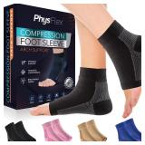 PhysFlex Compression Socks for Plantar Fasciitis, Achilles Tendonitis Relief - (1 Pair) Ankle Compression Sleeve for Heel Spurs, Foot Swelling & Fatigue - Arch Support Brace for Everyday Use