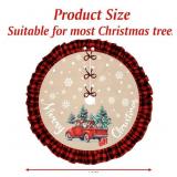 CandyHome 48 Inch Christmas Tree Skirt Red & Black Buffalo Plaid Edge Burlap Tree Skirt with Gnome Red Truck Merry Christmas Base Cover for Home New Year Holiday Christmas Tree Decorations