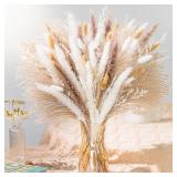 Natural Pampas Grass 8kind Grass Mix Bouquet | Dried Pampas Bouquet for Wedding Boho Flowers Home Table Decor Desk Decor, Rustic Farmhouse Decor (93PCS)