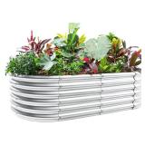 Land Guard 4Ã2Ã1.5ft Galvanized Raised Garden Bed Kit, Galvanized Planter Garden Boxes Outdoor, Oval Large Metal Raised Garden Bed for Vegetablesâ¦â¦â¦ (Classic Silver