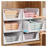 SNSLXH 5 Pack Stackable Closet Organizer Box, Multifunctional & Foldable Closet Storage Basket for Bathroom Kitchen Laundry Room Wardrobe Storage, Space-Saving Clothes Storage Drawer Organizer, White