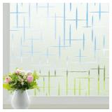 Homein Window Privacy Film Frosted Glass Window Film, Static Cling UV Blocking Decorative Window Clings, Removable Vinyl Door Window Coverings for Home Office, Cross Pattern 17.5 x 78.7 inches