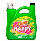 Gain Liquid Laundry Detergent, Happy, HE Compatible, 154 fl oz, 107 Loads