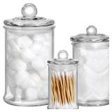 Suwimut Set of 3 Glass Apothecary Jars with Lids, Bathroom Canisters Storage Container Jars Small Glass Jars for Kitchen Bathroom Storage Qtip, Cotton Swabs, Cotton Balls, Makeup Sponges, Bath Salts