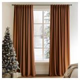 Lazzzy Burnt Orange Velvet Curtains Brown Thermal Insulated 108 Inch Curtain Room Darkening Window Drapes Super Soft Luxury Curtains for Living Room Bedroom Rod Pocket, 2 Panels