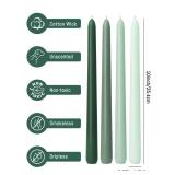 Taper Candles 10 Inch Green Set of 12 Unscented, Dripless, Smokeless Long Tall Tapered Candlesticks Wedding Advent Home Decor Dinner Christmas-Natural Color Series