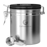 Coffee Gator Stainless Steel Canister - Large 22oz, Silver Coffee Grounds and Beans Container with Date-Tracker, CO2-Release Valve, and Measuring Scoop - Ideal Coffee Lovers Gifts for Her