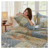 Secgo Queen Comforter Set for Bed - 100% Cotton Quilts Queen Size, Green, Sage Bedspreads (90 * 98 Inch) with 2 Pillow Shams, Patchwork Reversible Lightweight Bedding - Retail: $80.2