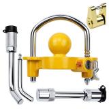 Cenipar Trailer Hitch Lock Set with Yellow Trailer Locks Ball Hitch, 5/8 Inch, 1/2 Inch Receiver Hitch Pin Lock, 1/4 Inch Golden Trailer Hitch Lock Coupler Share The Same 2 Keys