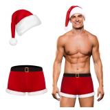 RSLOVE Mens Christmas Lingerie Set - Santa Boxer Gifts Men Red Briefs Holiday Shorts Costume Underwear Outfits 2PCS With Hat S