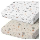 BROLEX Baby Fitted Crib Sheets: Kid Crib Sheets - Set of 2 for Toddler Standard Size Crib Mattress for Boys and Girls - Jersey Knit Crib Bed Sheets Starsmoon Balloon