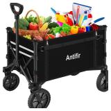 Antifir Collapsible Wagon Carts,Folding Wagon Cart with All Terrain Wheels,Heavy Duty Garden Carts with Adjustable Handle,Outdoor Utility Wagon for Camping Shopping Sports Fishing (Black)