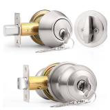 Probrico Keyed Alike Round Ball Entry Door Knob and Single Cylinder Deadbolt Set, Satin Nickel, 1Pack