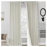 PANELSBURG Off White Linen Blackout Curtains 90 Inches Long Pleated Back Tab Room Darkening Thermal Lined Curtain Panels,Set of 2