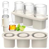 Ice Cube Tray for Tumbler Cup 30Oz-40Oz, 3 Pcs Silicone Cylinder Ice Mold with Lid and Bin for Freezer, Easy Fill and Release Ice Maker for Whiskey, Cocktail BPA-Free