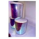 Decorative Jar or Candle Holder Iridescent With Wooden Lid, 4 in W x 5 in T (Set of 3)