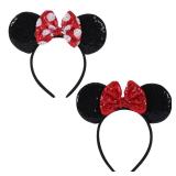 ZYTJ 2 Pcs Mouse Ears Headbands,Shiny Bows Mouse Ears Headbands, A Perfect Addition to Your Trip Essentials and Accessories for Women red