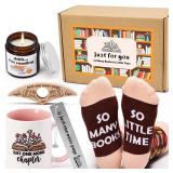 Tuitessine Book Lovers Gifts for Women Teacher Appreciation Gifts Box Inclueds Comfy Socks Mugs Book Mark Book Page Holder Candle Present for Readers