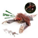 ELAMAS Halloween 45" Crawling Zombie - Animated Skeleton Decorations with Sound Activated, Creepy Voice, Spooky Skull Head, Light Up Eyes, Scary Move, Haunted Horror Prop for Indoor/Outdoor