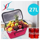 Picnic Basket, SIYUAN 27L Collapsible Insulated Farmers Market Basket for Shopping Traveling Large Grocery Tote Bag with Handles Red