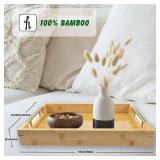 Muulaii Bamboo Wood Serving Tray with Gold Polished Metal Handles, Decorative Tray Platter Coffee Table Tray Rectangular Wooden Breakfast Tray for Ottoman, Kitchen, Bedroom, Lap &Couch - 15x10.4 Inch