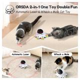 ORSDA Cat Laser Toy, 2-in-1 Interactive Cat Toys for Indoor Cats, Automatic Laser Pointer Cat Toy, 8 Holes Mice Whack A Mole Moving Feather, USB Rechargeable Electronic Kitten Toys for All Breeds