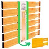 Bamboo Drawer Dividers Organizers 6-pack (12"-17") Adjustable Spring Loaded Drawer Divider Expandable Drawer Organizer Utensil Separators for Kitchen, Bedroom, Dresser, Office, Baby Drawers, Closet