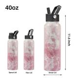 BJPKPK Insulated Water Bottles with Straw Lid, 40oz Stainless Steel Water Bottles with 3 Lids, Large Metal Water Bottle, BPA Free Leakproof Thermos Water Bottle for Sports & Gym- Blossom