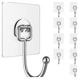 Large Hooks for Hanging Heavy-Duty 44Ib(Max) 10 Packs, Wall Hangers Without Nails Self-Adhesive Traceless Clear and Removable, Waterproof and Rustproof Multiple Uses for Bathroom Kitchen Home