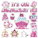 XLSXEXCL 16 Pcs Anniversary Cruise Door Magnets Decorations, Pink Anniversary Party Magnetic Cruise Accessories for Anniversary Birthday Carnival Party Supplies Favors