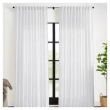 XTMYI 108 Inch Length White 2 Panels Back Tab/Hook Belt Linen Cotton Sheer Curtains for Bedroom,70 Inch Wide