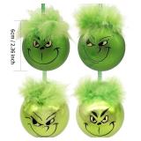 24Pcs 2.36in/6cm Christmas Grinchmas Tree Ornaments,Cute Plastic Grinchmas Hanging Ball Christmas Tree Decorations with Fuzzy Green Hair Xmas Elf Ball for Christmas Home and Holiday Decor