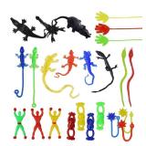 Wankko 72 Pieces Vinyl Stretchy Sticky Toy Assortment Including Wall Climber Men, Sticky Animals, Large Sticky Hands, Sticky Hammers, Stretchy Flying Frogs and Sticky Frogs