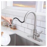 VCCUCINE Kitchen Faucet with Pull Down Sprayer, Brushed Nickel Faucet for Kitchen Sink, Small High Arc RV Stainless Steel Single Handle Pull Out Kitchen Sink Faucet