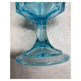 3 Baby Blue Pedestal Goblets Glasses and 1 Translucent Blue Tear Drop Cocktail Glass