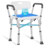 Adjustable Shower Chair with Arms and Back, Heavy Duty Shower Chair for Inside Shower with Double Crossbars, Safety Bars & Rust-Proof Shower Benches for Elderly and Disabled, Anti-Slip Mat Include