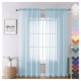 Lecloud Living Room Light Blue Sheer Curtains 84 Inches Long 2 Panels, Light Filtering Solid Voile Sky Blue Curtain for Girls Bedroom, Dual Rod Pockets Gauzy Farmhouse Window Drapes, 40x84 Inch