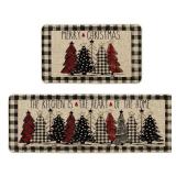 Artoid Mode Buffalo Plaid Xmas Tree Merry Christmas Kitchen Mats Set of 2, Winter Home Decor Low-Profile Kitchen Rugs for Floor - 17x29 and 17x47 Inch