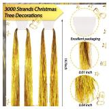 MTLEE 3000 Strands Christmas Tree Decorations Tinsel Garland Iridescent Tinsel Foil Fringe Icicles for Christmas Home Hair Decor Holiday Birthday Graduation Supplies (Gold)