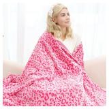 Pink Fleece Throw Blanket Soft Flannel Leopard Blankets Cozy Fuzzy Plush Warm Throws for Girls Women