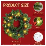 2 Pcs 20 Inch Pre Lit Christmas Wreaths Lighted Xmas Wreath Artificial Christmas Outdoor Wreath with LED Lights, Pine Cones, Berry Clusters for Holiday Wall Front Door Christmas Party Decor