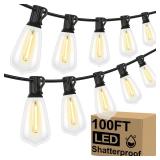 Brightever LED Outdoor String Lights 100FT Patio Lights with 52 Shatterproof ST38 Vintage Edison Bulbs, Outside Hanging Lights Waterproof for Porch, Deck, Garden, Backyard, Balcony, 2700K Dimmable