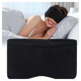 FRESHME Black Sleep Eye Mask with Ear Cover - Block Out Light Contoured Night Blindfold Eye Sleeping Mask with Ear Cover for Men Women Side Sleeper Night Gift