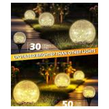 Garden Solar Ball Lights Outdoor Waterproof, 50 LED Cracked Glass Globe Solar Power Ground Lights for Path Yard Patio Lawn, Christmas Decoration Landscape Warm White(2 Pack 4.7