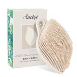 Sndyi Silicone Body Scrubber, Gentle Exfoliating Body Scrubber for Sensitive Skin, Leaf Shaped Shower Scrubber for Body with Lathering Bristles, Silicone Loofah Body Brush for Showering, Oatmeal