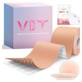 VBT Boob Tape - Breast Lift Tape, Body Tape for Breast Lift w 2 Pcs Silicone Breast Reusable Adhesive Bra, Bob Tape for Large Breasts A-G Cup, Nude